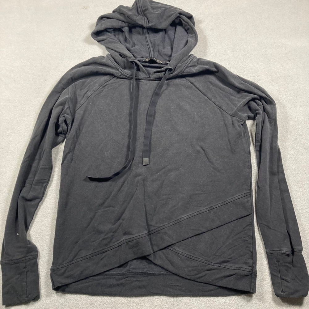 Athleta Women's Medium Black Hoodie Wrap Front Pullover Sweatshirt